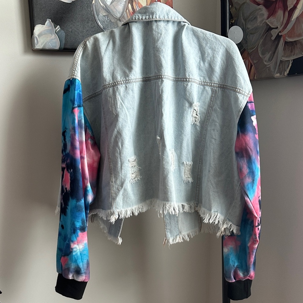 Southern Stitch Denim Jacket with Vibrant Tie-Dye Sleeves - Picture 8 of 8